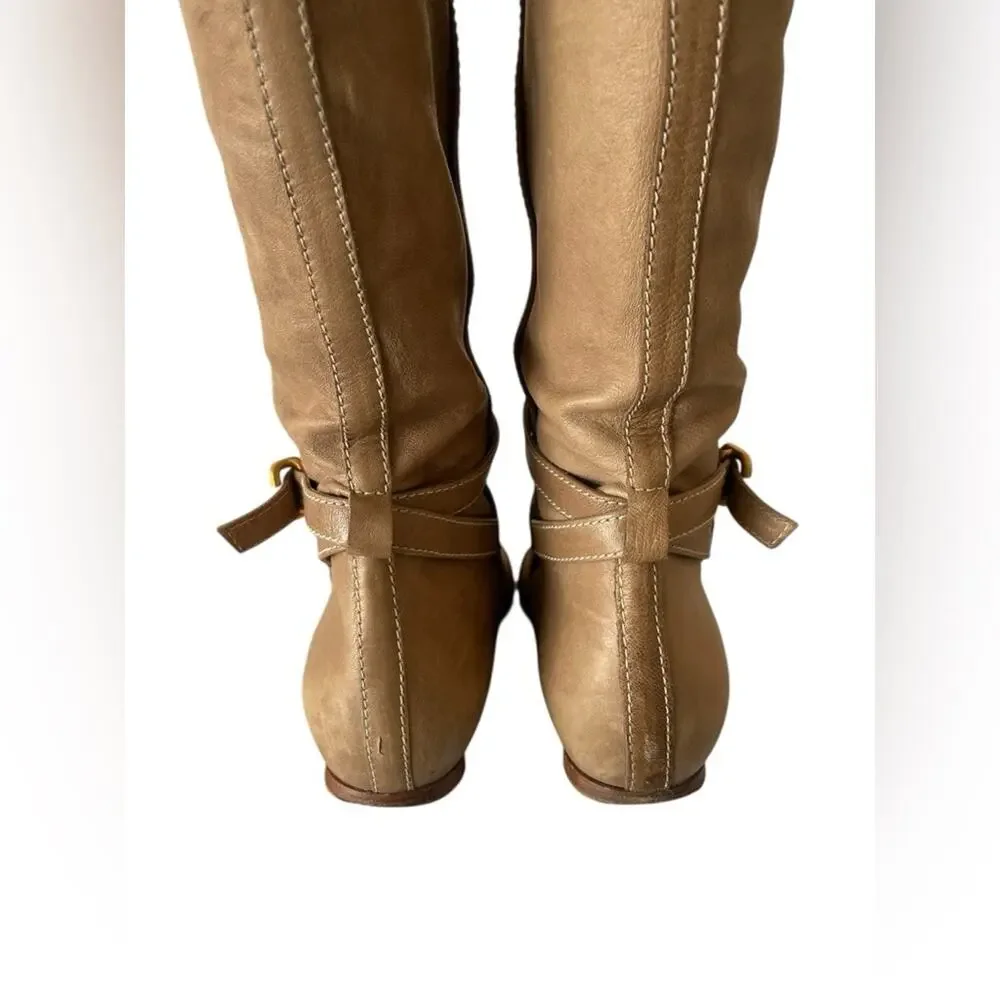 Chloé brown leather knee-high riding boots with a small ankle strap Sz:38.5